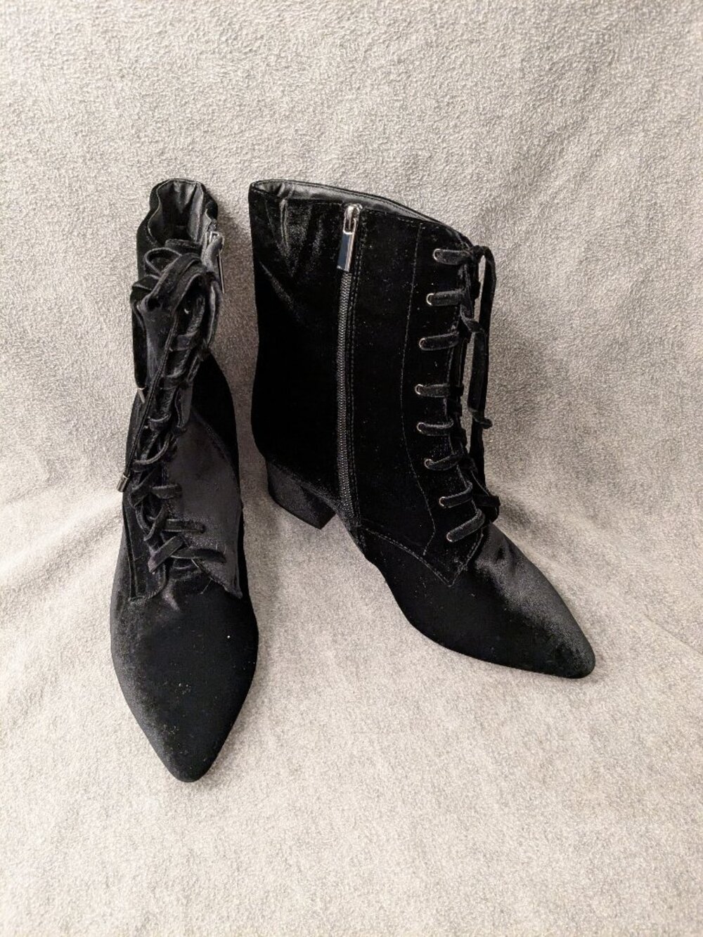 New! Size 10 Black Velvet Lace Up Boots